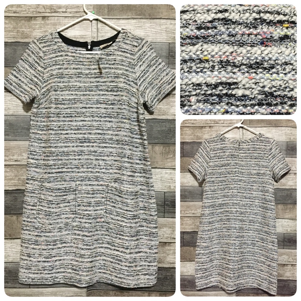 Loft Sweater Dress Women’s M Petite Gray Multi Color Speckle Knit Front Pockets
